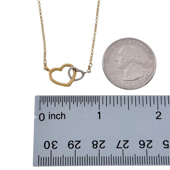 Vintage NC Sterling Silver 925 Gold Tone Interlocking Hearts Necklace 16"-18" - Picture 5 of 5